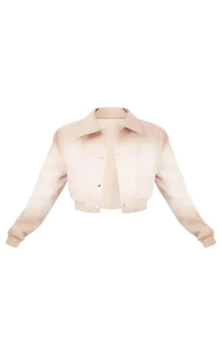 Stone Shoulder Padded Wool Look Cropped Bomber Jacket