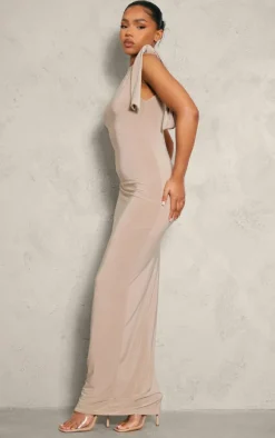 Stone Slinky Knot Drape Midaxi Dress