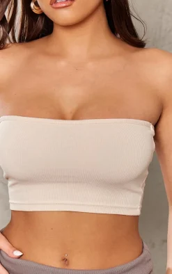 Stone Soft Basic Rib Bandeau Crop Top