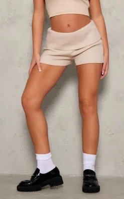 Stone Soft Brushed Rib Fold Over Micro Shorts