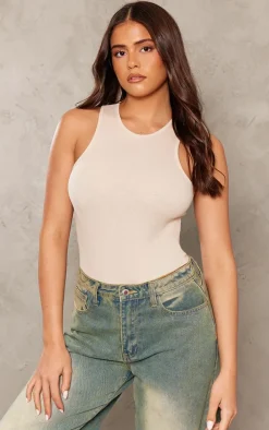 Stone Soft Ribbed Racer Bodysuit