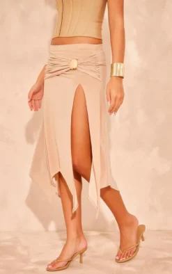 Stone Soft Touch Slinky Handkerchief Hem Disc Midi Skirt