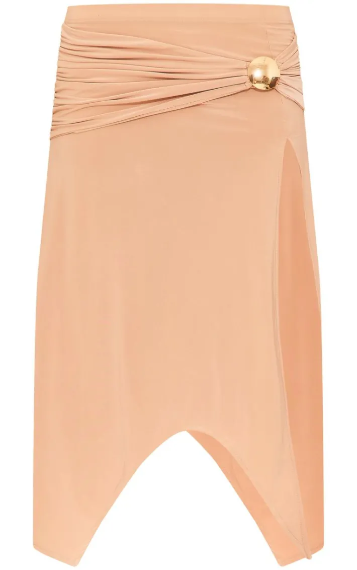Stone Soft Touch Slinky Handkerchief Hem Disc Midi Skirt