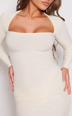 Stone Soft Touch Square Neck Long Sleeve Bodycon Dress