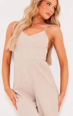 Stone Strappy Textured Jumpsuit