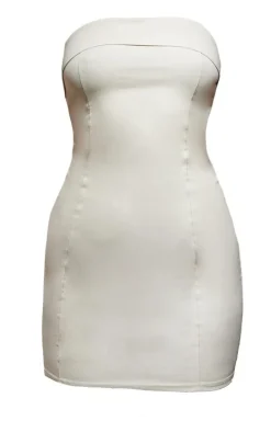 Stone Stretch Woven Bandeau Fold Over Detail Bodycon Dress
