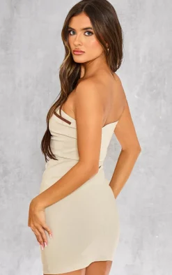 Stone Stretch Woven Bandeau Belted Bodycon Dress