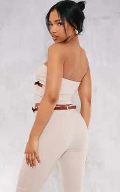 Stone Stretch Woven Belt Detail Bandeau Top