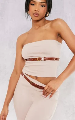 Stone Stretch Woven Belt Detail Bandeau Top