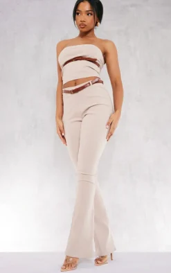 Stone Stretch Woven Belt Detail Flared Pants
