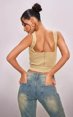 Stone Stretch Woven Boned Cross Detail Corset