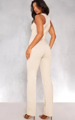 Stone Stretch Woven Buckle Detail Key Hole Jumpsuit