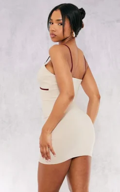 Stone Stretch Woven Contrast Cup Binding Mini Dress