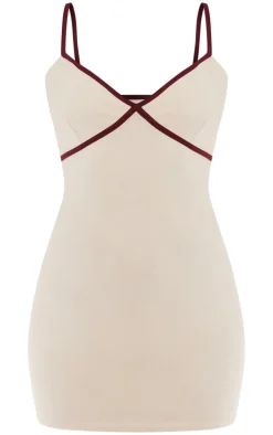 Stone Stretch Woven Contrast Cup Binding Mini Dress
