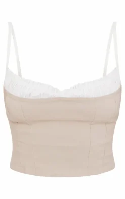 Stone Stretch Woven Contrast Bow Detail Top