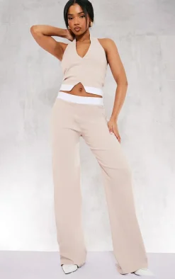 Stone Stretch Woven Contrast Wide Leg Pants