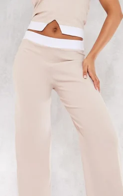 Stone Stretch Woven Contrast Wide Leg Pants