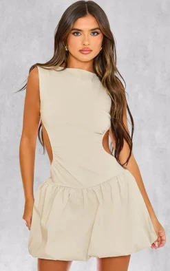 Stone Stretch Woven Cut Out Backless Shift Dress