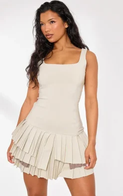 Stone Stretch Woven Extreme Pleated Shift Dress