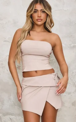 Stone Stretch Woven Foldover Tie Mini Skirt