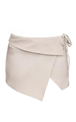 Stone Stretch Woven Foldover Tie Mini Skirt