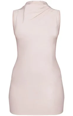 Stone Stretch Woven High Neck Mini Dress