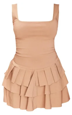 Stone Stretch Woven Pleated Skort Romper