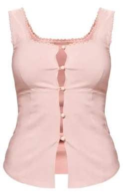 Stone Stretch Woven Split Hem Scallop Edge Top