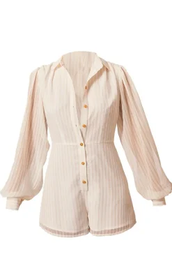 Stone Stripe Balloon Sleeve Shirt Romper