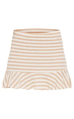 Stone Striped Textured Jersey Frill Edge Mini Skirt