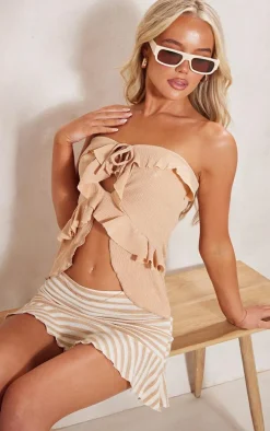 Stone Striped Textured Jersey Frill Edge Mini Skirt