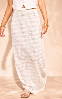 Stone Striped Textured Jersey Maxi Skirt