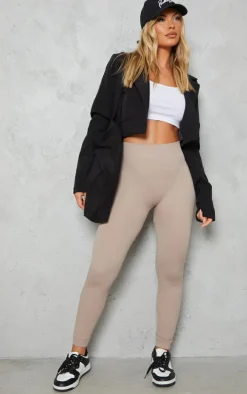 Stone Structured Snatched Rib Cuffed Detail Leggings