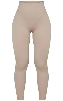 Stone Structured Snatched Rib Cuffed Detail Leggings