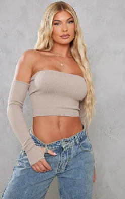Stone Structured Snatched Rib Bardot Crop Top