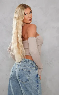 Stone Structured Snatched Rib Bardot Crop Top