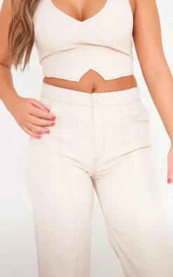 Stone Tailored Contrast Stitching Seam Detail Wide Leg Pants