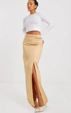 Stone Tailored Woven Belted Maxi Skirt