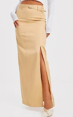 Stone Tailored Woven Belted Maxi Skirt