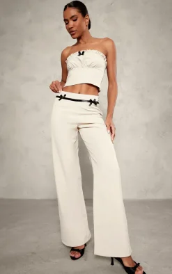Stone Tailored Woven Bow Detail Low Rise Wide Leg Pants