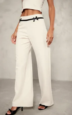 Stone Tailored Woven Bow Detail Low Rise Wide Leg Pants