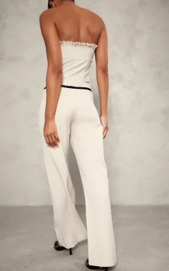 Stone Tailored Woven Bow Detail Low Rise Wide Leg Pants