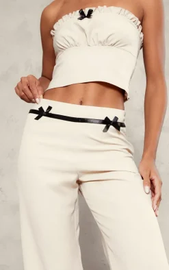 Stone Tailored Woven Bow Detail Low Rise Wide Leg Pants