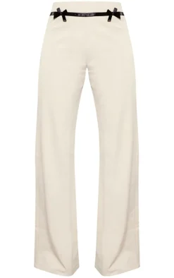 Stone Tailored Woven Bow Detail Low Rise Wide Leg Pants