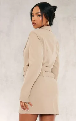 Stone Tailored Woven Double Belted Blazer Dress