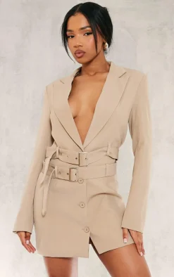 Stone Tailored Woven Double Belted Blazer Dress