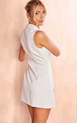 Stone Tailored Woven Sleeveless Buckle Detail Blazer Dress