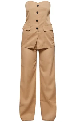 Stone Tailored Woven Vest Bandeau Jumpsuit