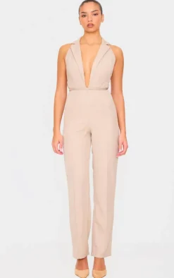 Stone Tailored Woven Vest Lace Up Detail Jumpsuit