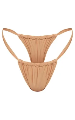 Stone Tanga Ruched Bikini Bottoms